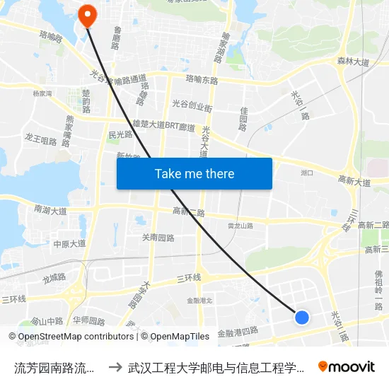 流芳园南路流芳园中路 to 武汉工程大学邮电与信息工程学院(邮科院校区) map