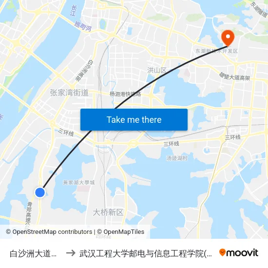 白沙洲大道红霞村 to 武汉工程大学邮电与信息工程学院(邮科院校区) map