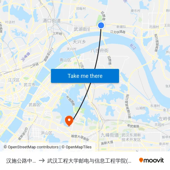 汉施公路中心路 to 武汉工程大学邮电与信息工程学院(邮科院校区) map