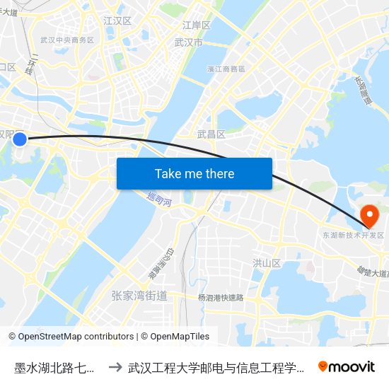 墨水湖北路七里庙小区 to 武汉工程大学邮电与信息工程学院(邮科院校区) map