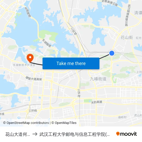 花山大道何刘村 to 武汉工程大学邮电与信息工程学院(邮科院校区) map