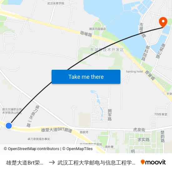 雄楚大道Brt荣军医院站 to 武汉工程大学邮电与信息工程学院(邮科院校区) map