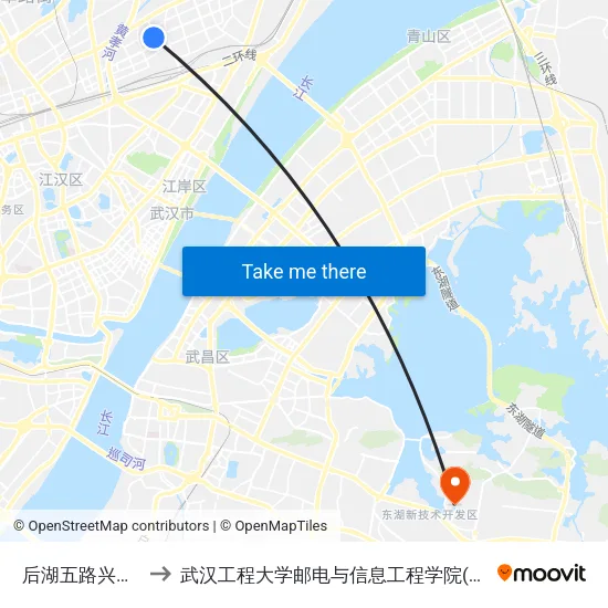 后湖五路兴业路口 to 武汉工程大学邮电与信息工程学院(邮科院校区) map