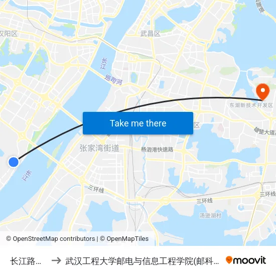 长江路煤厂 to 武汉工程大学邮电与信息工程学院(邮科院校区) map