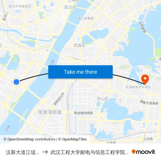 汉新大道江堤中路口 to 武汉工程大学邮电与信息工程学院(邮科院校区) map