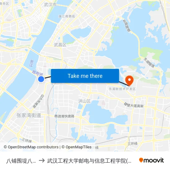 八铺围堤八铺街 to 武汉工程大学邮电与信息工程学院(邮科院校区) map