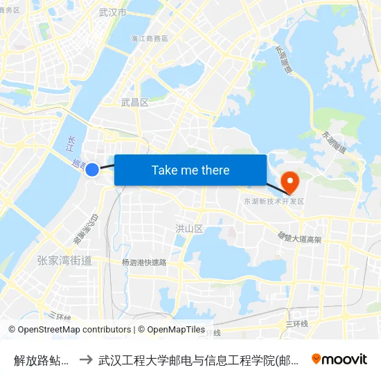 解放路鲇鱼套 to 武汉工程大学邮电与信息工程学院(邮科院校区) map