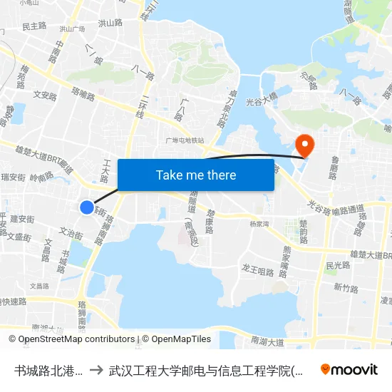 书城路北港春苑 to 武汉工程大学邮电与信息工程学院(邮科院校区) map