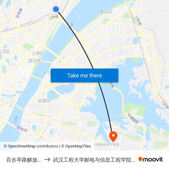 百步亭路解放大道口 to 武汉工程大学邮电与信息工程学院(邮科院校区) map