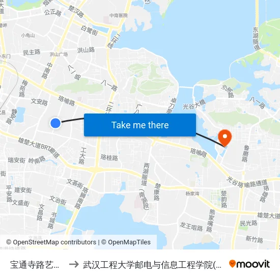 宝通寺路艺术中心 to 武汉工程大学邮电与信息工程学院(邮科院校区) map