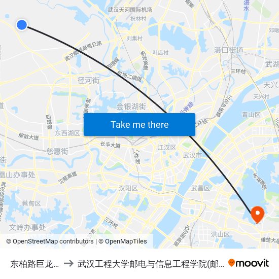 东柏路巨龙小区 to 武汉工程大学邮电与信息工程学院(邮科院校区) map