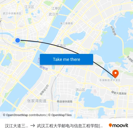汉江大道三合里 to 武汉工程大学邮电与信息工程学院(邮科院校区) map
