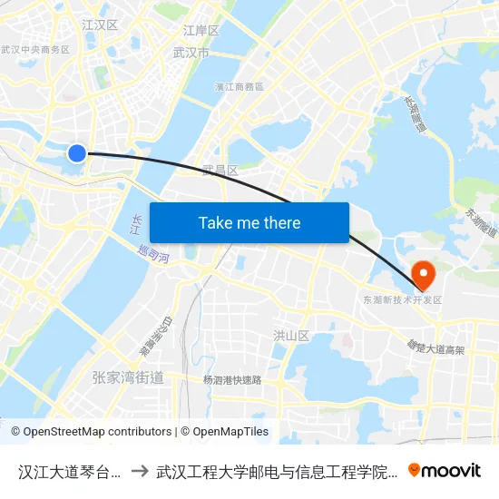 汉江大道琴台大剧院 to 武汉工程大学邮电与信息工程学院(邮科院校区) map