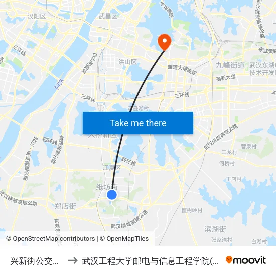兴新街公交停车场 to 武汉工程大学邮电与信息工程学院(邮科院校区) map