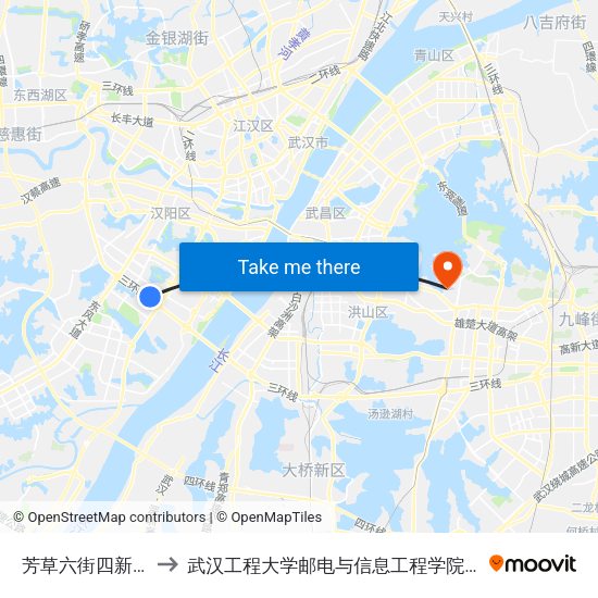 芳草六街四新中路口 to 武汉工程大学邮电与信息工程学院(邮科院校区) map