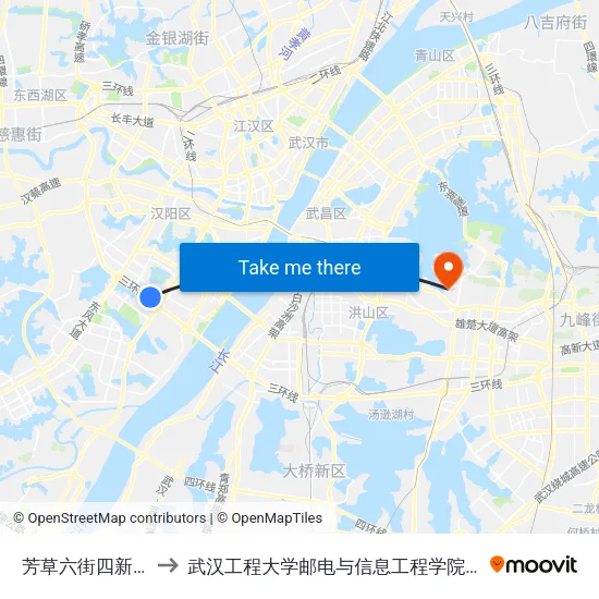 芳草六街四新中路口 to 武汉工程大学邮电与信息工程学院(邮科院校区) map