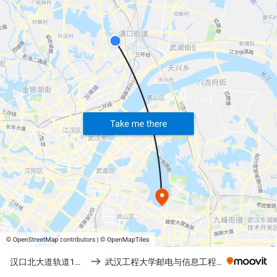 汉口北大道轨道1号线汉口北站 to 武汉工程大学邮电与信息工程学院(邮科院校区) map