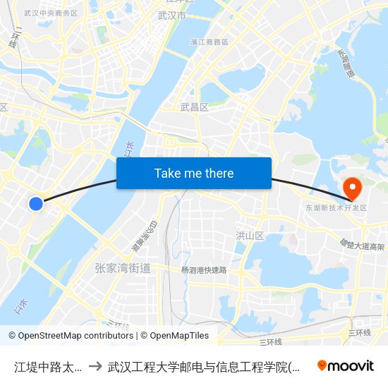 江堤中路太山村 to 武汉工程大学邮电与信息工程学院(邮科院校区) map