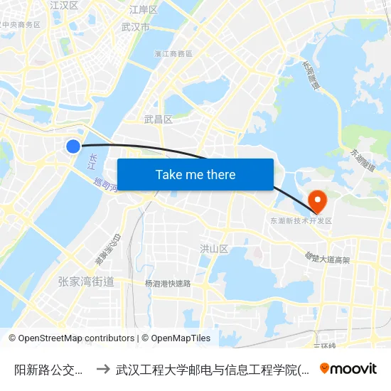 阳新路公交停车场 to 武汉工程大学邮电与信息工程学院(邮科院校区) map