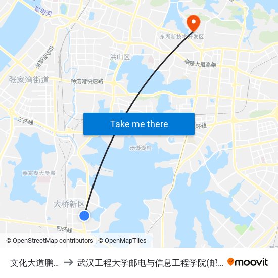 文化大道鹏湖湾 to 武汉工程大学邮电与信息工程学院(邮科院校区) map
