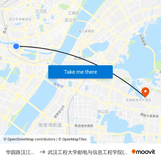 华园路汉江大道口 to 武汉工程大学邮电与信息工程学院(邮科院校区) map