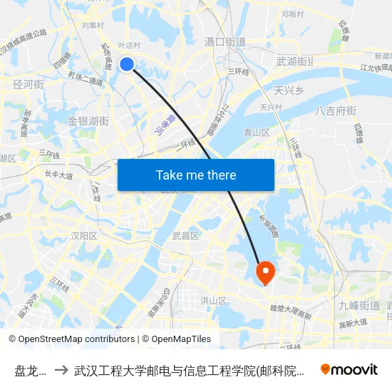 盘龙城 to 武汉工程大学邮电与信息工程学院(邮科院校区) map