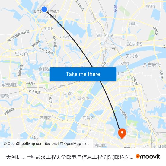 天河机场 to 武汉工程大学邮电与信息工程学院(邮科院校区) map