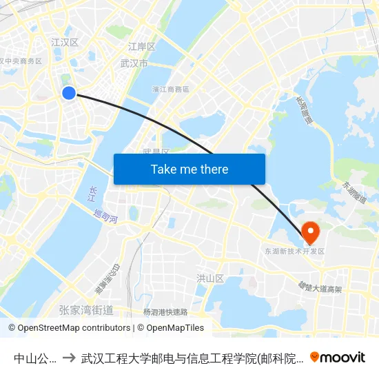 中山公园 to 武汉工程大学邮电与信息工程学院(邮科院校区) map