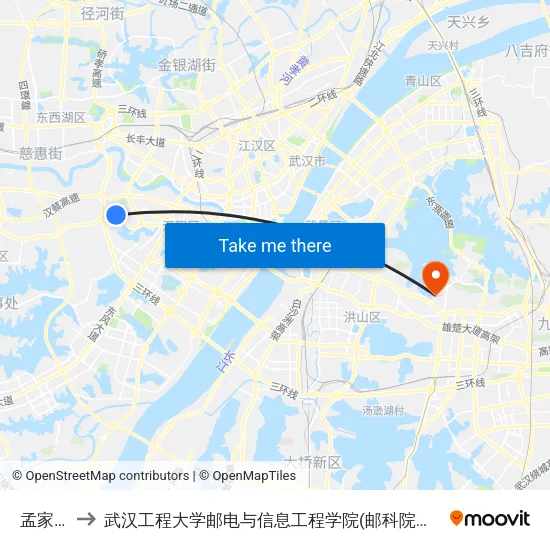 孟家铺 to 武汉工程大学邮电与信息工程学院(邮科院校区) map