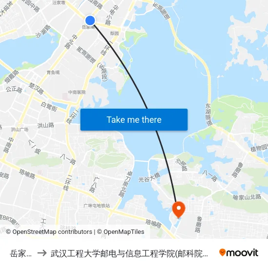 岳家嘴 to 武汉工程大学邮电与信息工程学院(邮科院校区) map