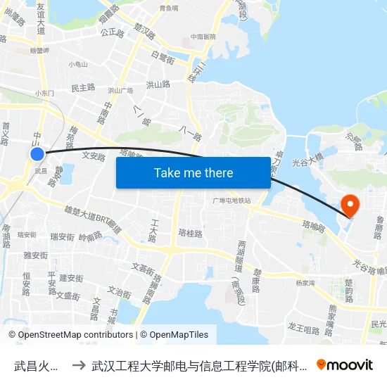 武昌火车站 to 武汉工程大学邮电与信息工程学院(邮科院校区) map