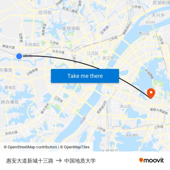 惠安大道新城十三路 to 中国地质大学 map