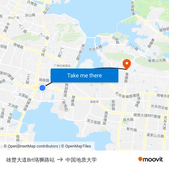 雄楚大道Brt珞狮路站 to 中国地质大学 map