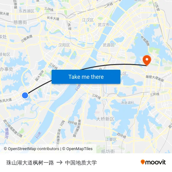 珠山湖大道枫树一路 to 中国地质大学 map