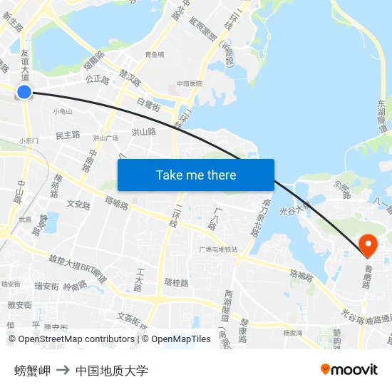 螃蟹岬 to 中国地质大学 map