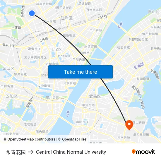 Changqing Flower Garden to Central China Normal University map