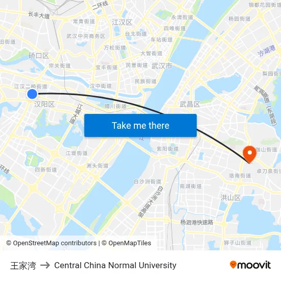 Wang Jiawan to Central China Normal University map