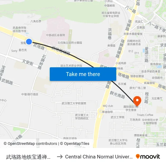 Wuluo Road Metro Baotong Temple Station to Central China Normal University map