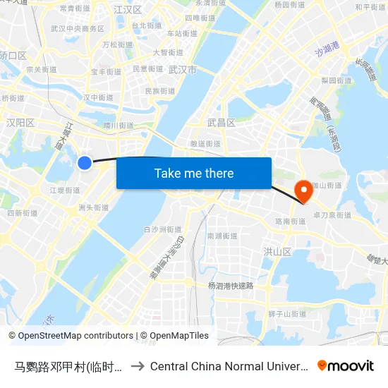 Maying Road Dengjia Village (Temporary Stop) to Central China Normal University map