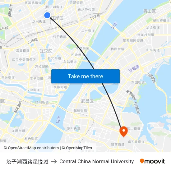 Tazi Lake West Road Star Joy City to Central China Normal University map