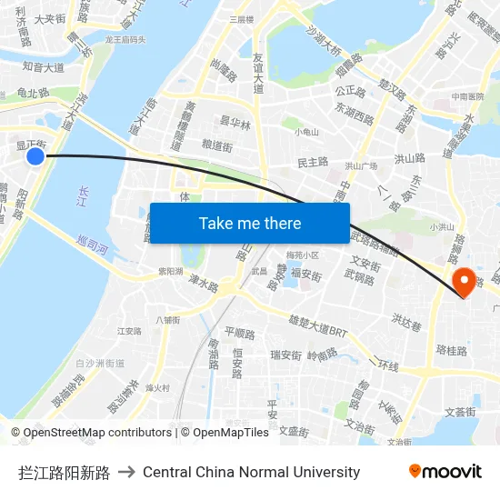 Lanjiang Road Yangxin Road to Central China Normal University map