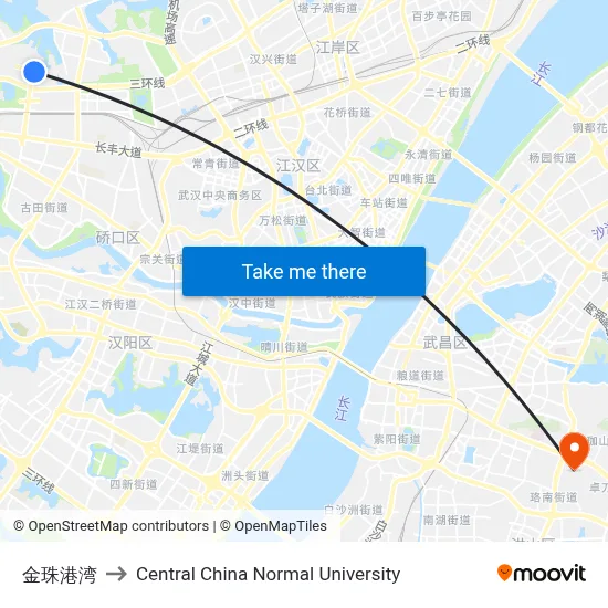Jinzhu Harbor Bay to Central China Normal University map