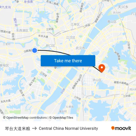 Qintai Avenue Miliang to Central China Normal University map