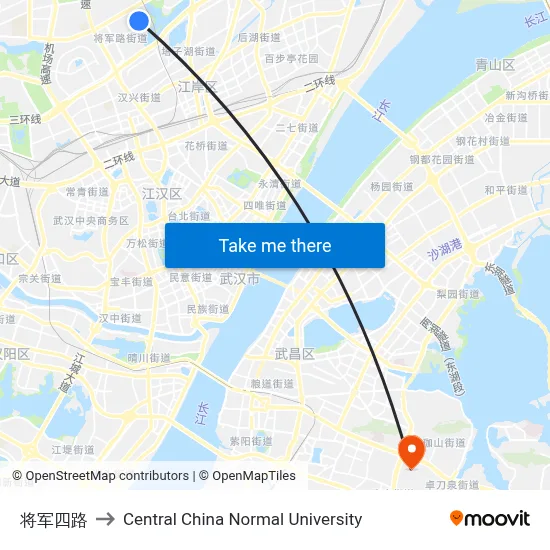 Jiangjun 4th Road to Central China Normal University map