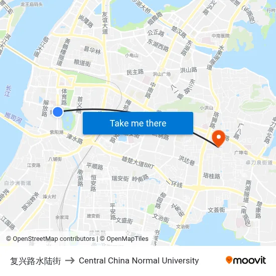Fuxing Road Shuilu Street to Central China Normal University map