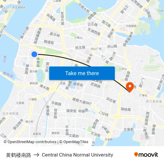 Huanghelou South Road to Central China Normal University map