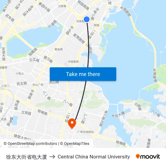 Xudong Street Provincial TV University Building to Central China Normal University map