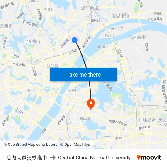 后湖大道汉铁高中 to Central China Normal University map