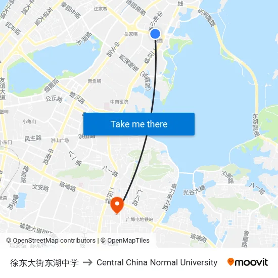 Xudong Street Donghu Middle School to Central China Normal University map