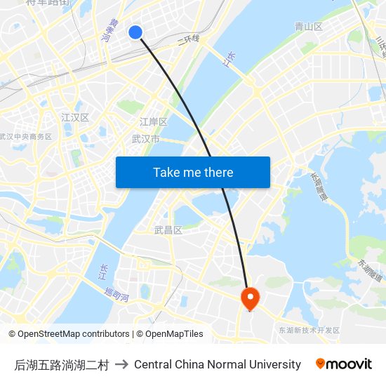 后湖五路淌湖二村 to Central China Normal University map